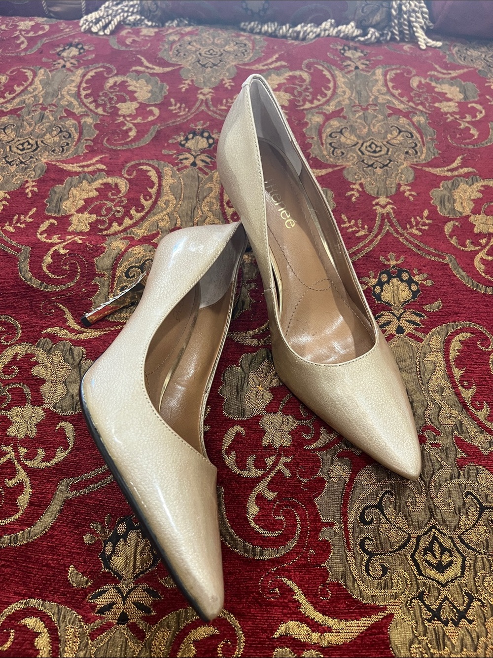 J.Renee Metallic Cream Pointed-Toe Heels